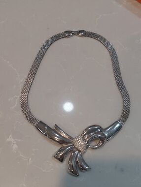 Silver Bow Statement Necklace - Women Jewelry